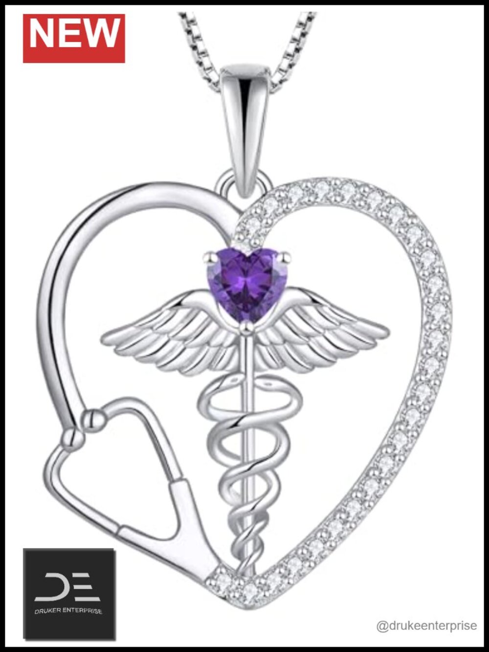 YL Caduceus Heart Necklace Sterling Silver Doctor Nurse Jewelry